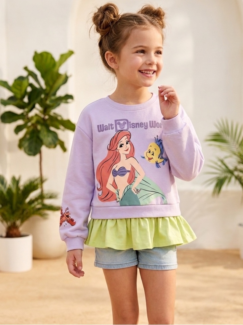 Disney Lavender Little Mermaid Sweatshirt with Lime Ruffle Hem